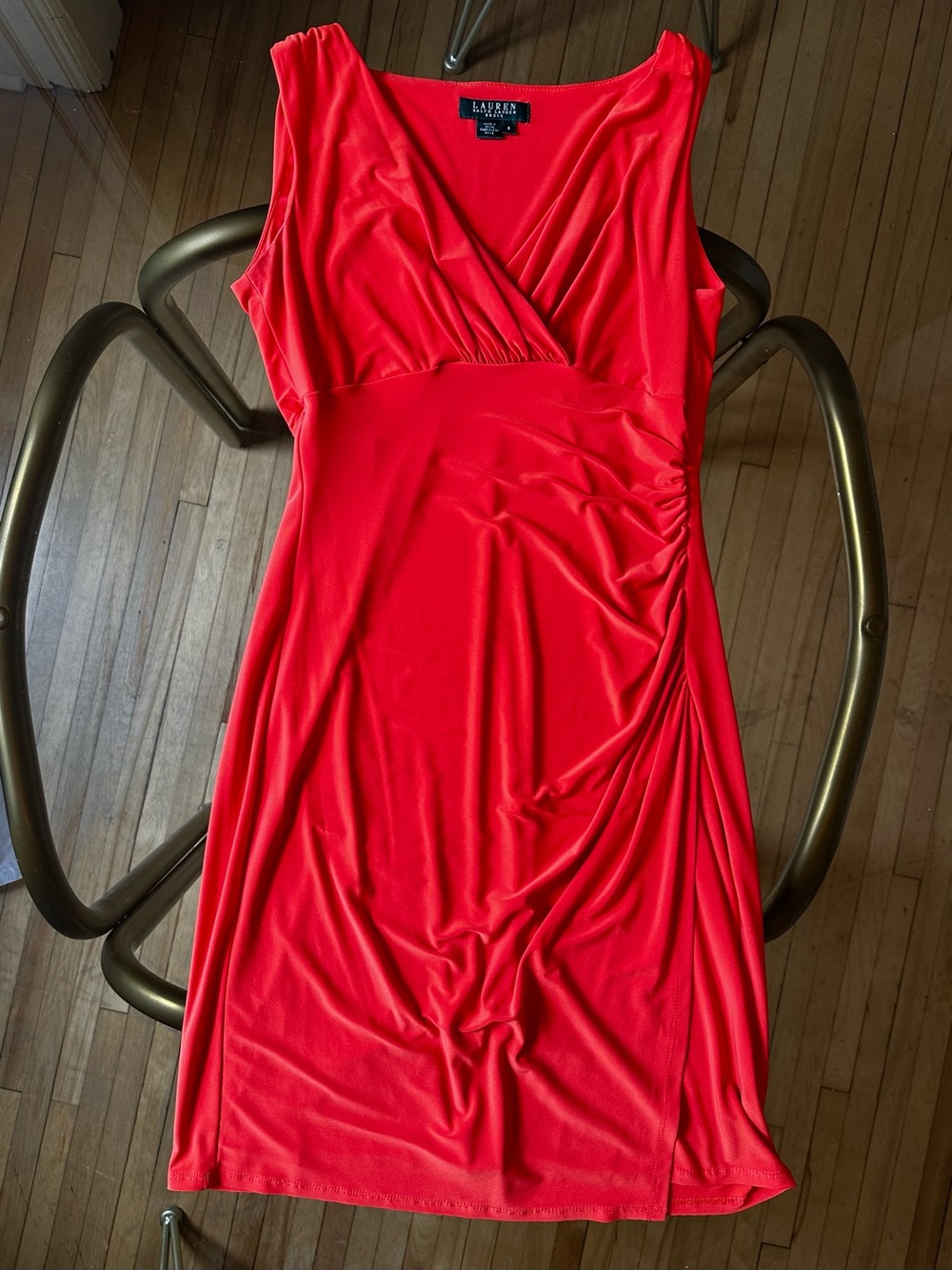 Lauren Ralph Lauren Coral-Red Sleeveless Ruched Sheath Dress - Size 8